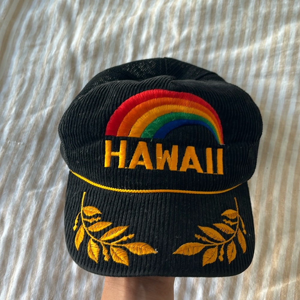 Vintage, Black Hawaii Embroidered ball cap/Hat with Rainbow Accent